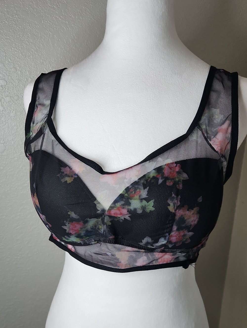 Sheer Floral Black Mesh Bralette - Women Intimates